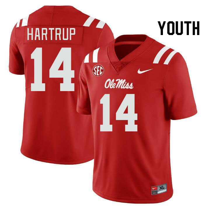 Youth #14 Izaiah Hartrup Ole Miss Rebels College Football Jerseys Stitched-Red